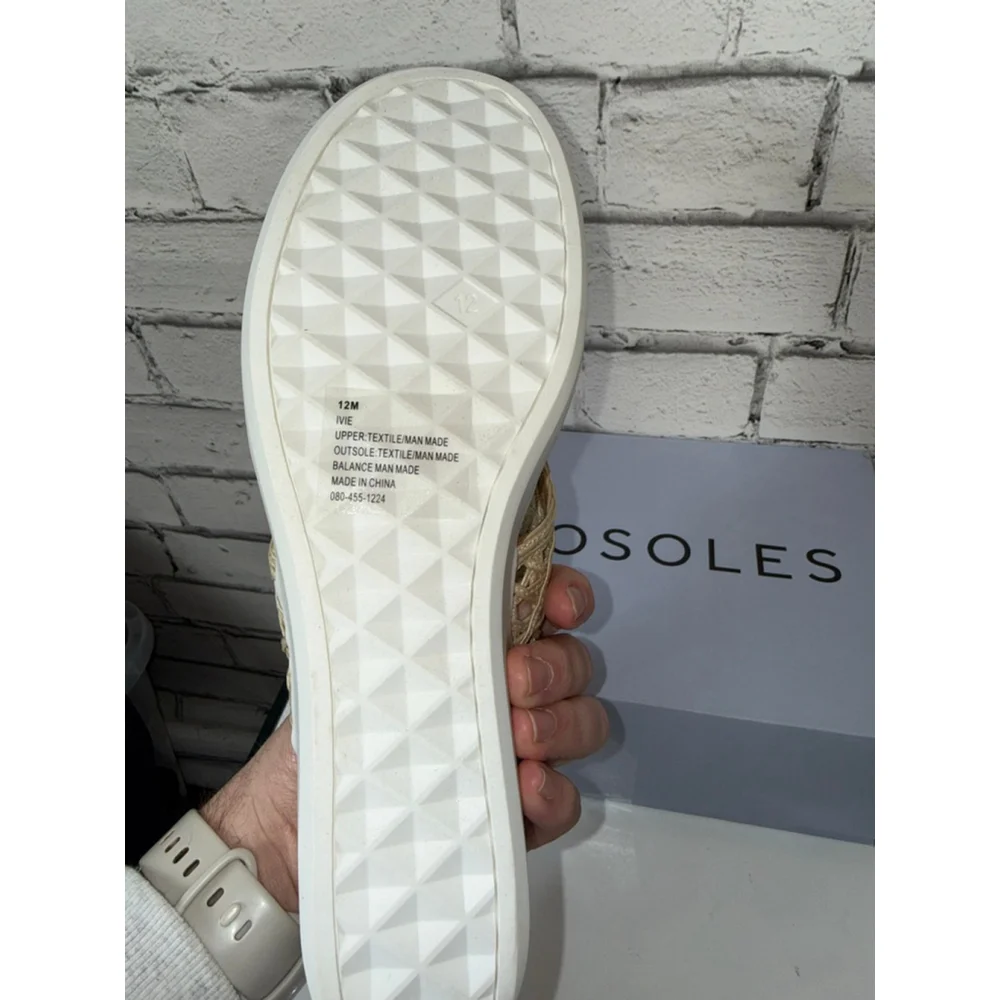 Women's Aerosoles Ivie Natural Raffia Boho Beige Cork Wedge Sandals Size 12 NWT